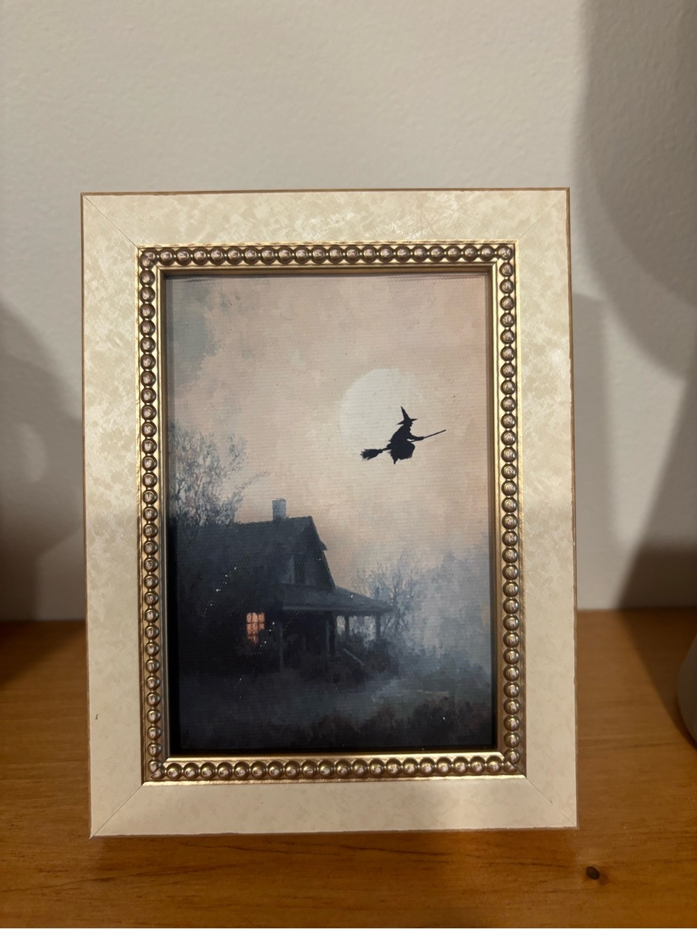Vintage Inspired Halloween Flying Witch Moon Framed Art 4x6